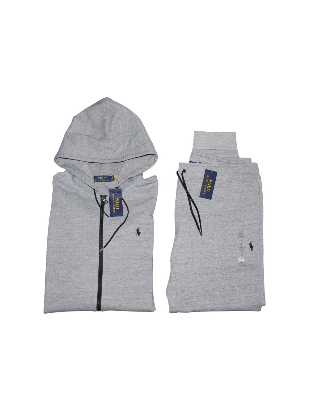 Polo Ralph Lauren XL Double Knit Tech Fleece Jogger Sweatsuit Grey Black Pony